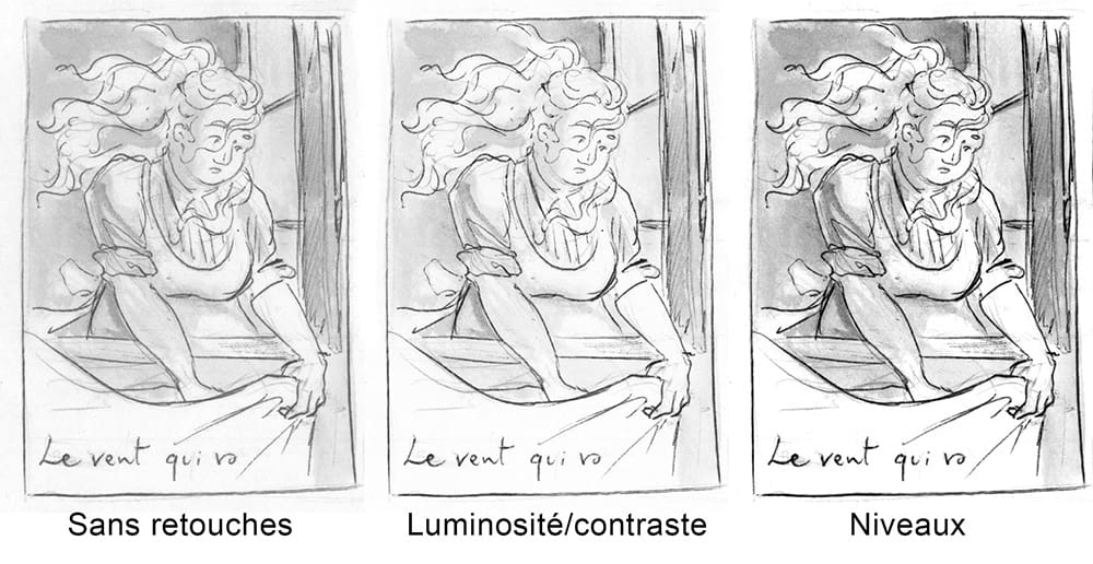 Comparaison entre "luminosité/contraste" et "niveaux", 2 manières de retoucher une image rn noir et blanc.