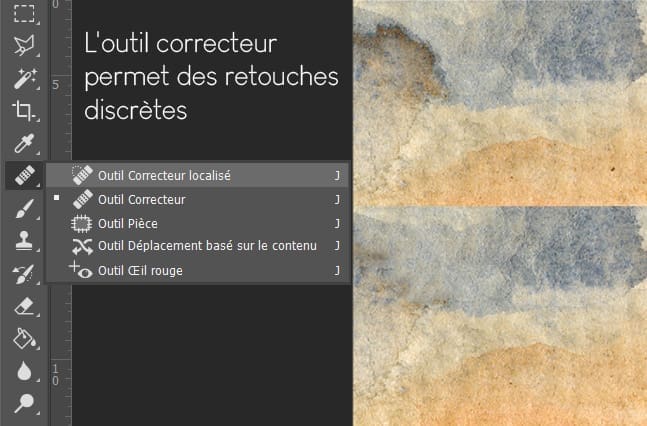 Retoucher les taches avec l'outil "correcteur localisé" de photoshop.