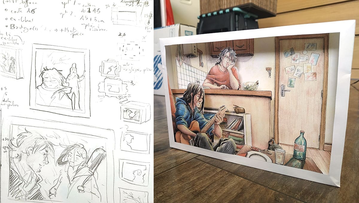 réalisation d'un diorama en papier découpé, du croquis d'idée au prototype