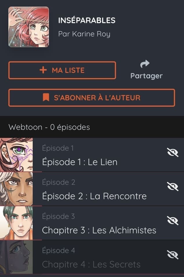 Liste des épisodes webtoon