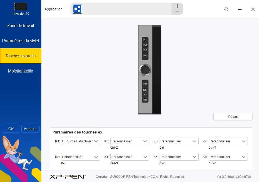 xp-pen innovator 16 réglages