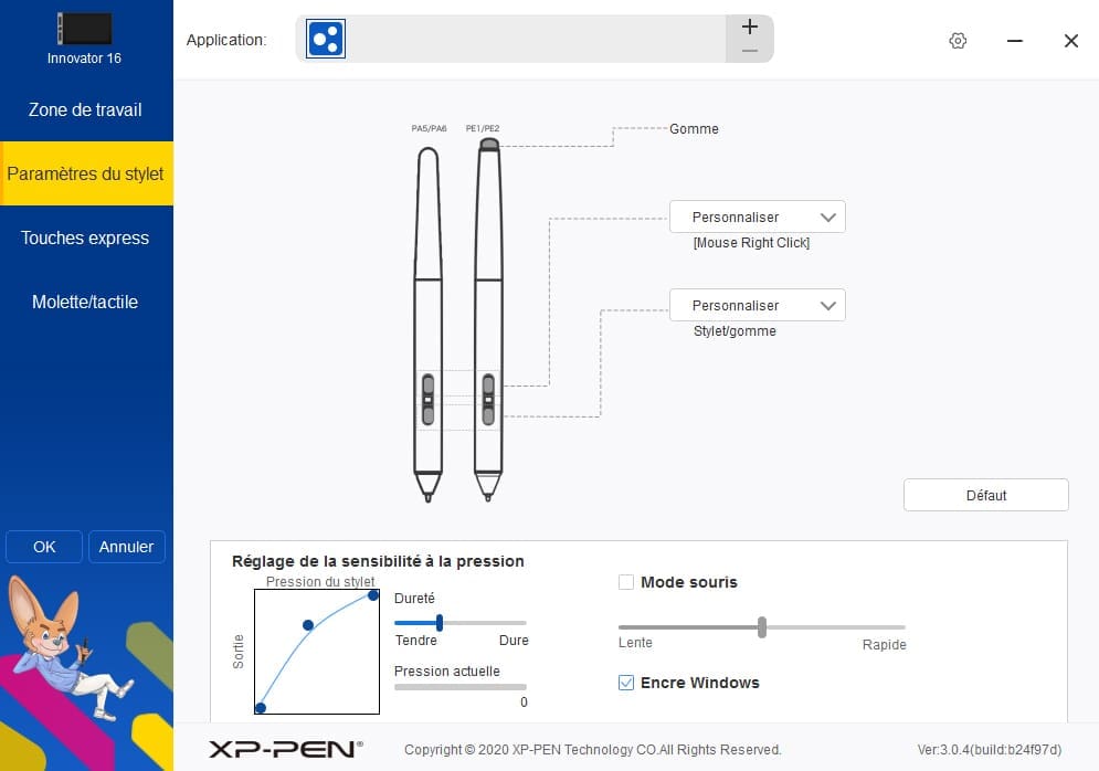 xp-pen innovator 16 réglages