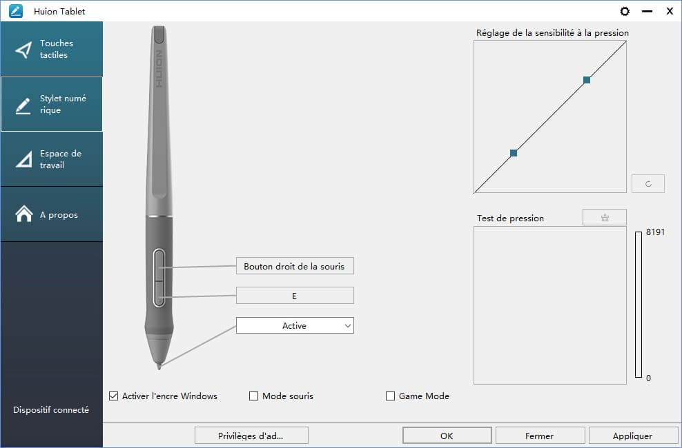 tablette graphique huion hs611 réglages