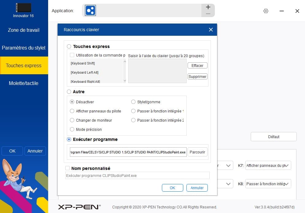 xp-pen innovator 16 réglages