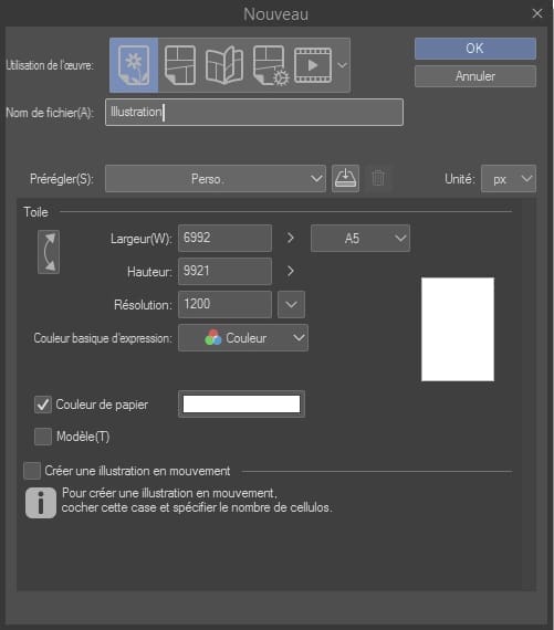 interface logiciel CLIP STUDIO PAINT