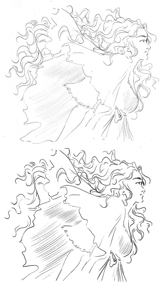 Test de dessin avec le Scribo PW310 de chez Huion : comparaison entre version papier et version digitale