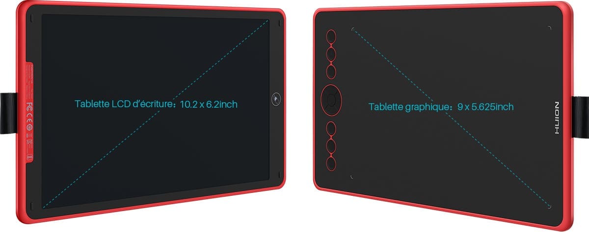 Avec le modèle H320M de chez Huion, vous aurez, d'un côté, une tablette graphique avec 11 boutons, de l'autre un écran LCD d'écriture