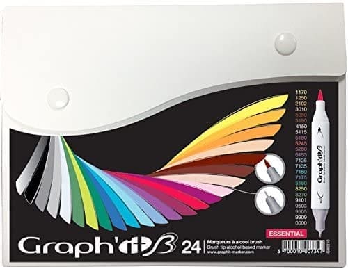 GRAPH’IT Marker trousse de 36 marqueurs à alcool double pointe pour dessin  de manga et illustration, pointe fine et biseautée - Set Basic Colours