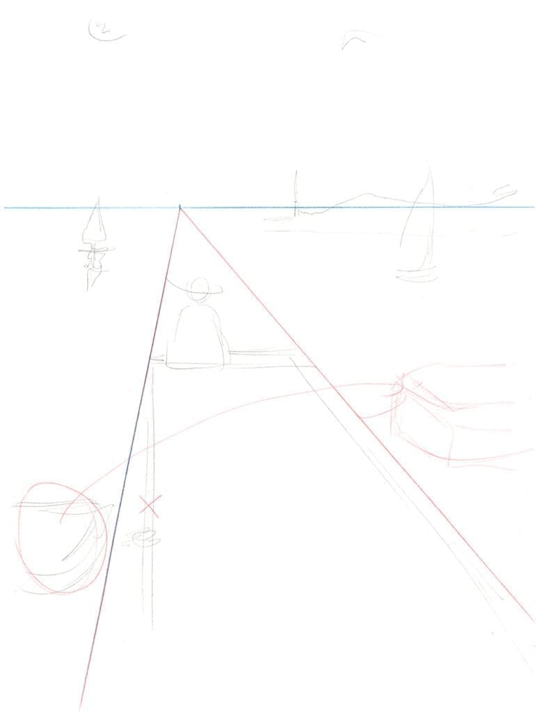 dessiner en perspective à un point de fuite - placer les éléments