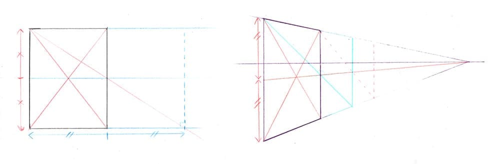 Reporter des distances en perspective avec les diagonales d'un rectangle