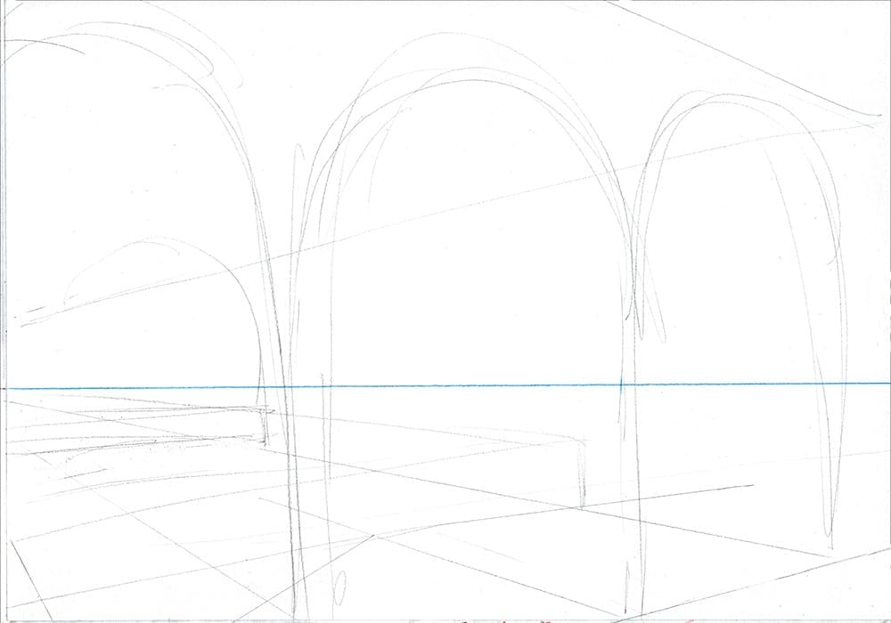 Faire une illustration en perspective à  2 points de fuite, étape par étape : le croquis 