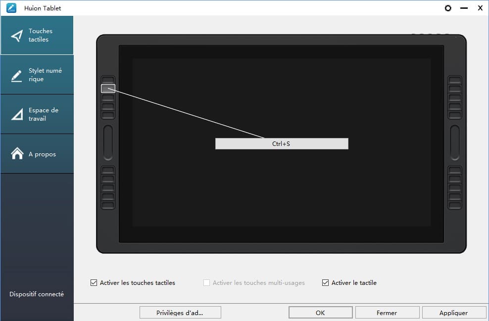 Paramètres HUION Kamvas 24 Pro Touches