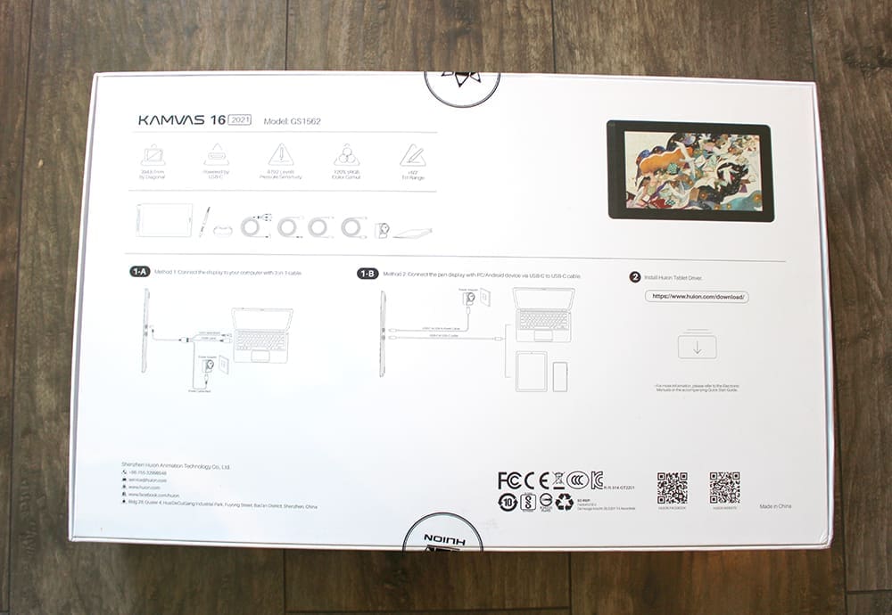 Packaging de la tablette graphique à écran Kamvas 16 (2021)