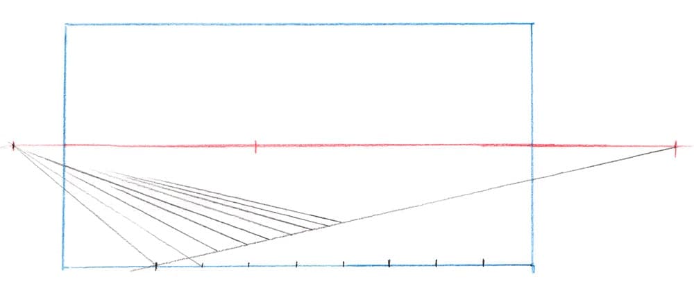 Une technique pour reporter une distance le long d'une ligne de fuite.