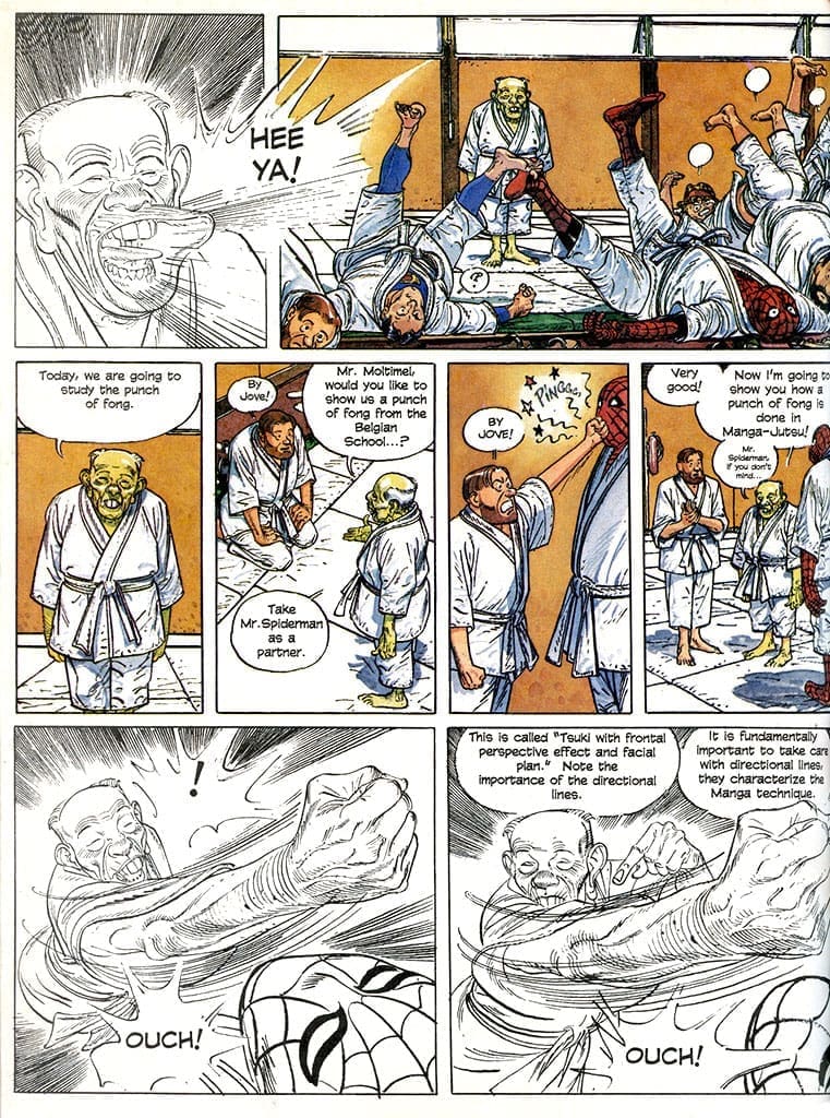 Exagération des raccourcis par François Boucq dans la BD "Jérome Moucherot", tome 2