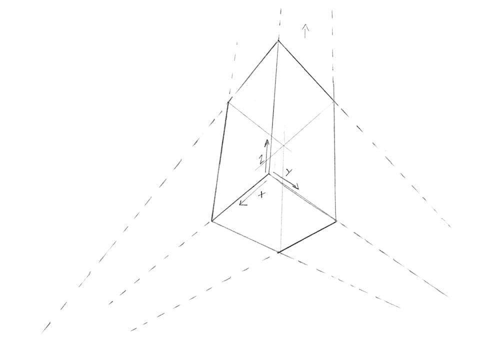 Exemple simple de perspective à 3 points de fuite