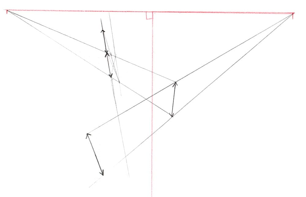 Faire circuler une hauteur en perspective à 3 points de fuite.