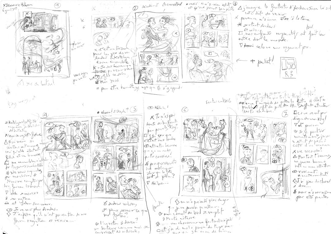 Faire une BD avec la méthode flocon : Exemple de storyboard extrait de Valse à trois