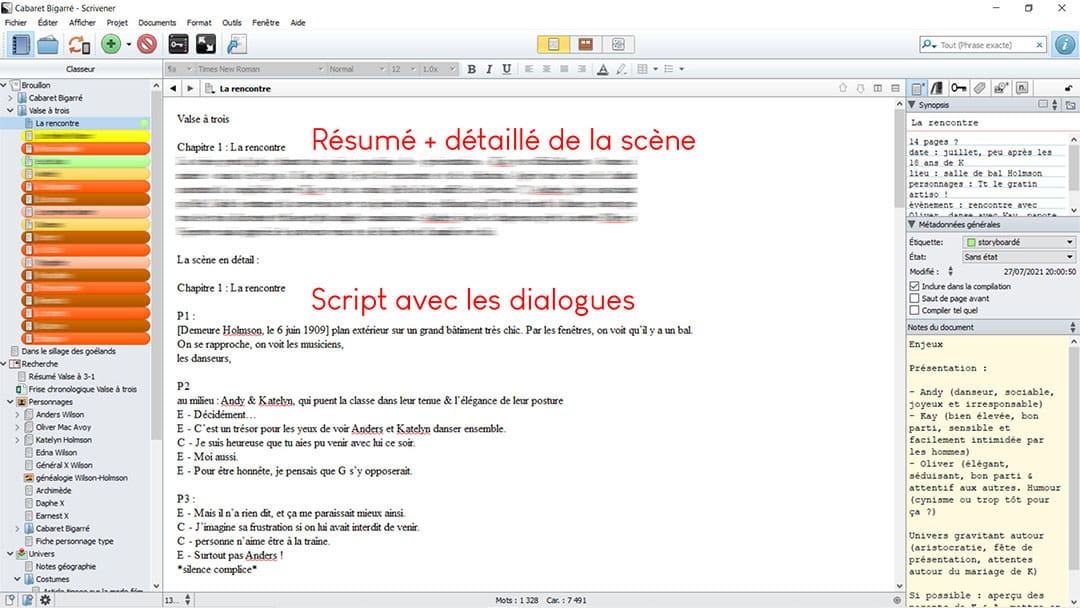 Faire sa BD avec la méthode flocon : rédiger le script (exemple utilisant Scrivener)