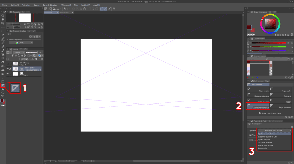 Réaliser un décor en perspective sur CLIP STUDIO PAINT (1 à 3 points de fuite) 2