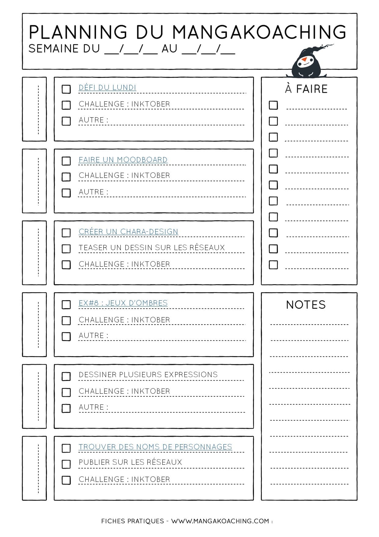 Planning de Coaching #38 Planning du mangakoaching 38