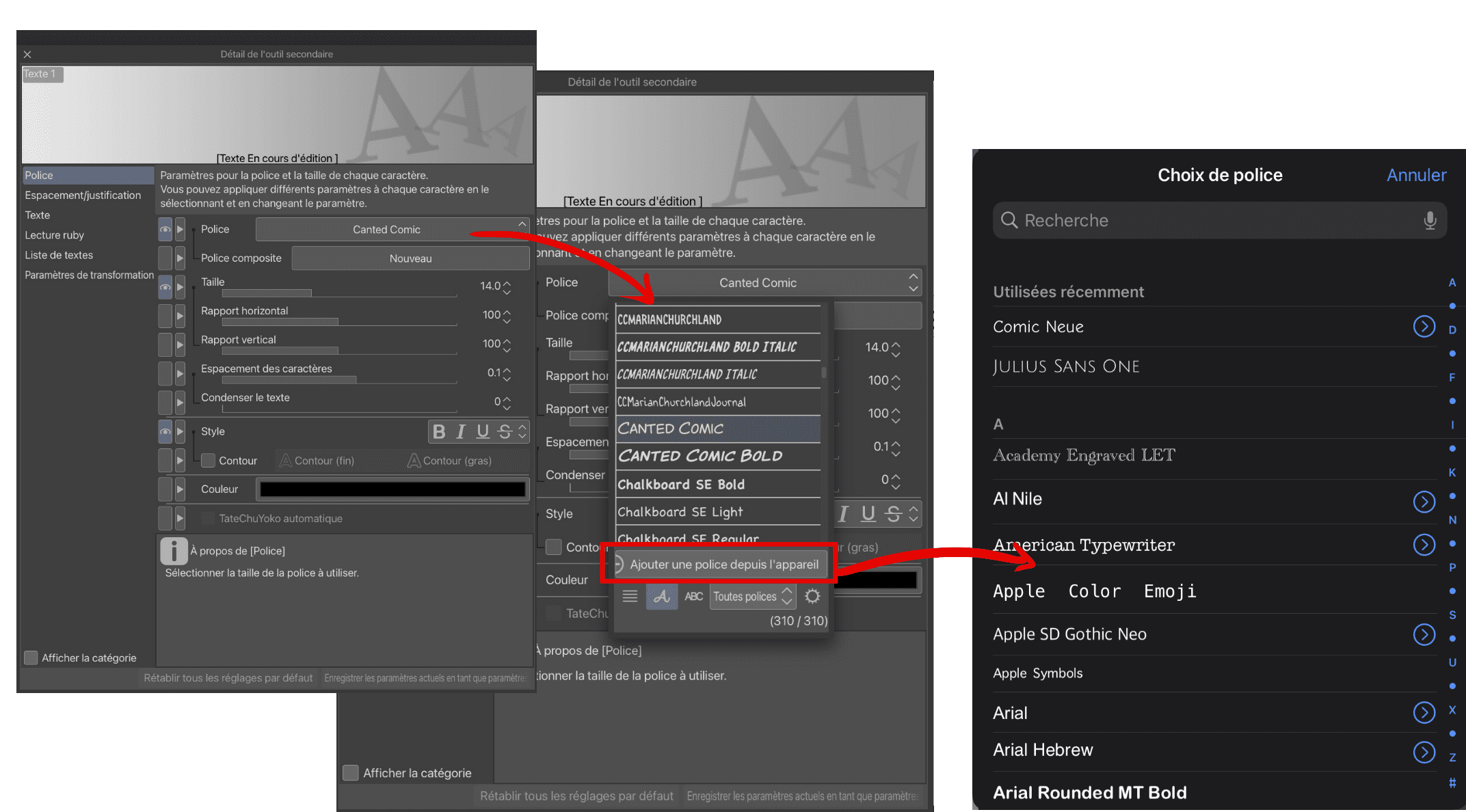 Choisir sa typographie : importer dans clip studio paint