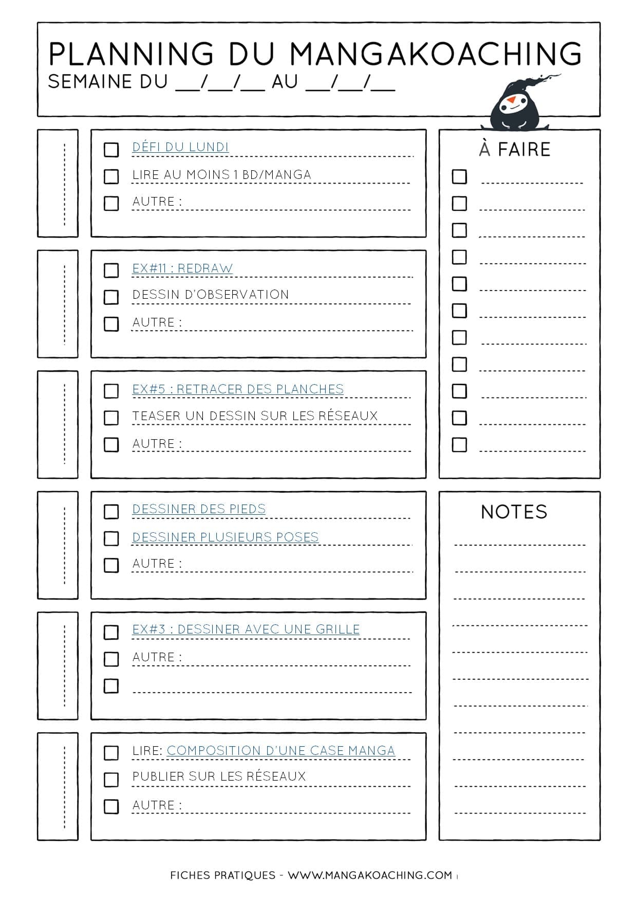 Planning du mangakoaching 70