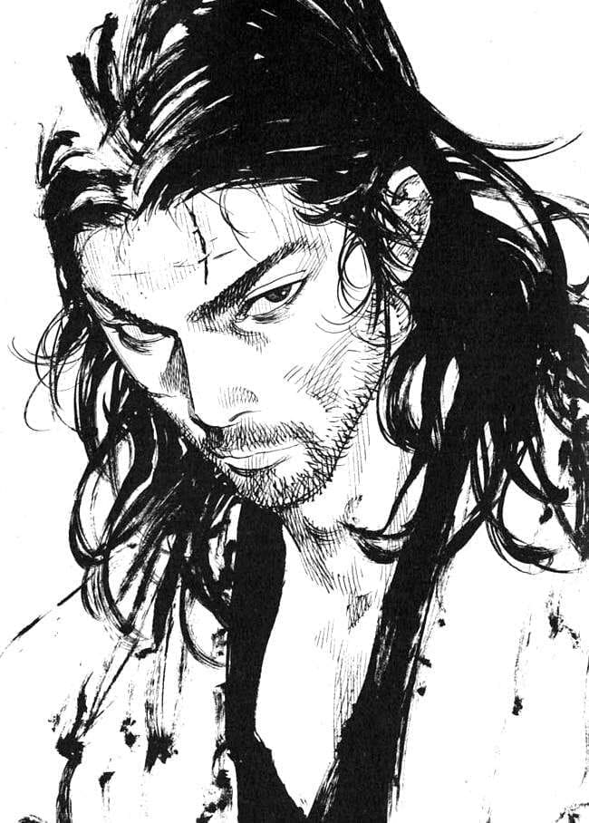 "Vagabond" de Takehiko INOUE
Seul le visage a été encré à la plume. Tout le reste est au pinceau.