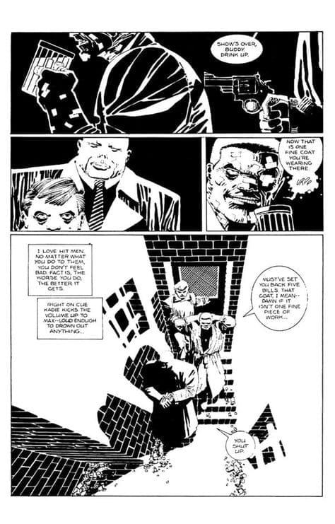 Extrait de Frank Miller : un gros travail en noir et blanc sur les contraste et textures 