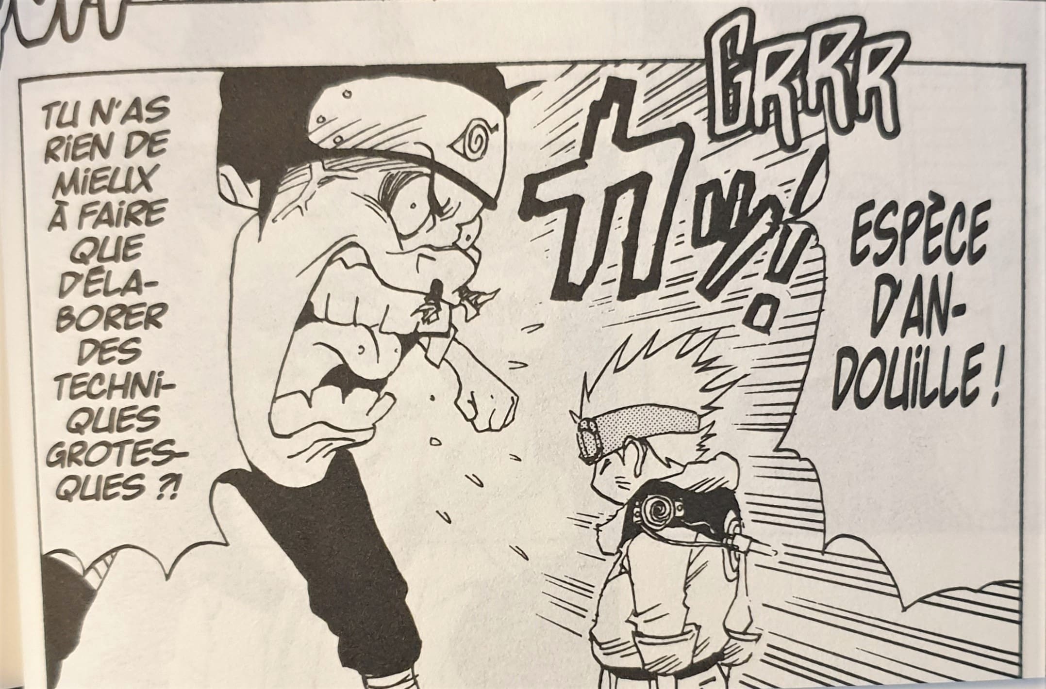 Exemple d'exagération : tête disproportionnée (extrait de Naruto, Masashi KISHIMOTO)