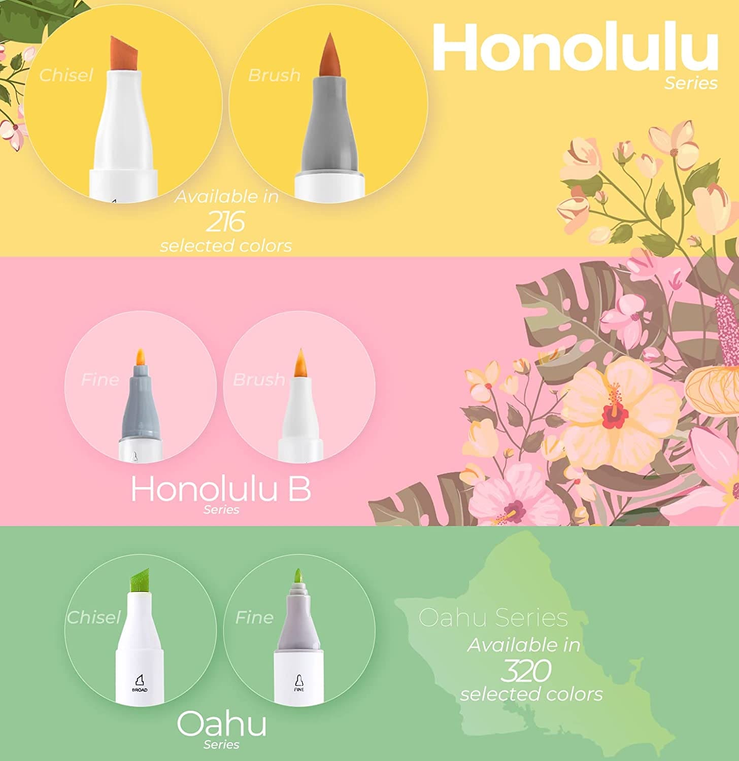 Nuancier de couleur vierge pour marqueurs à alcool Ohuhu 320 Oahu pointe  large et fine -  France